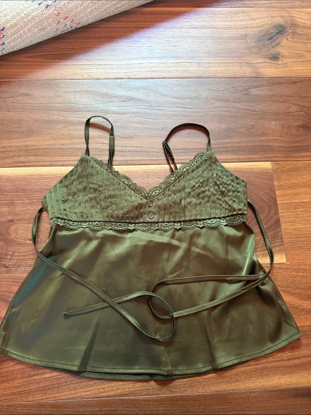 Edikted Olive Green Satin Lace Cami Tank Top